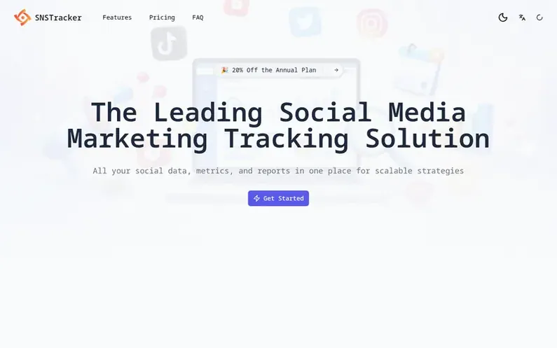 Screenshot of the SNSTracker homepage