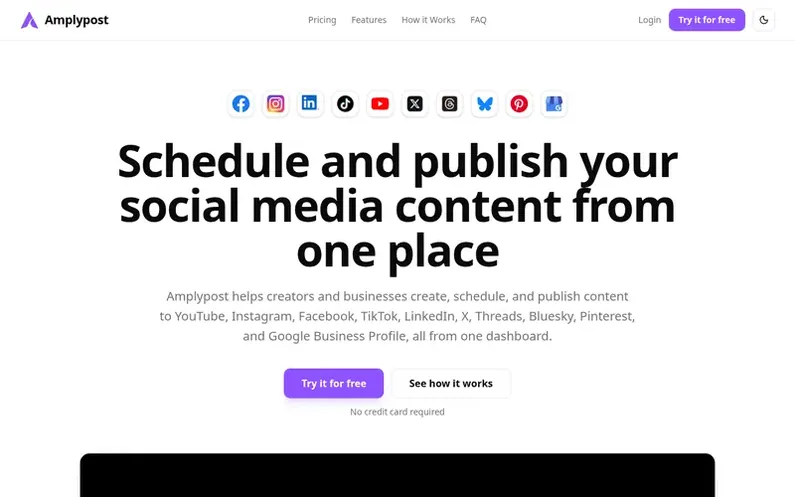 Screenshot of the Amplypost homepage