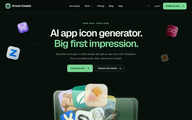 Screenshot of the AI Icon Creator homepage