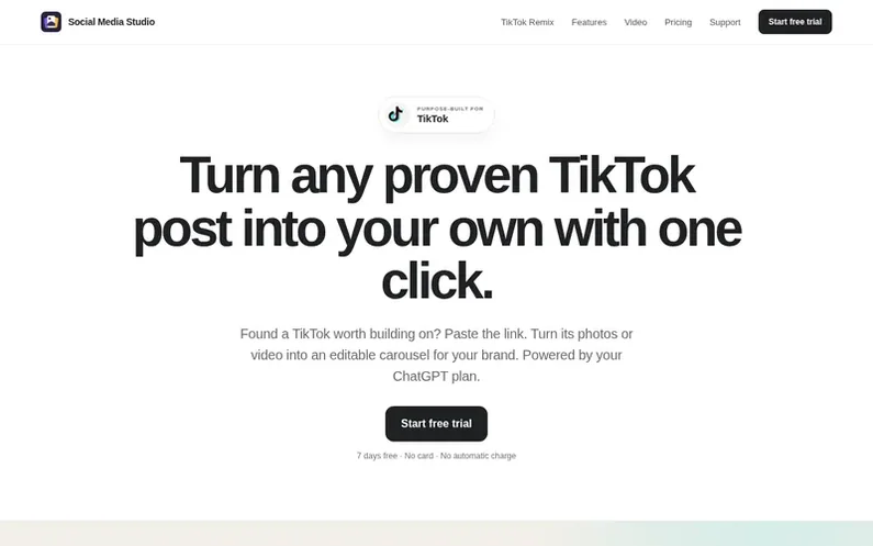 Screenshot of the Social Media Studio homepage