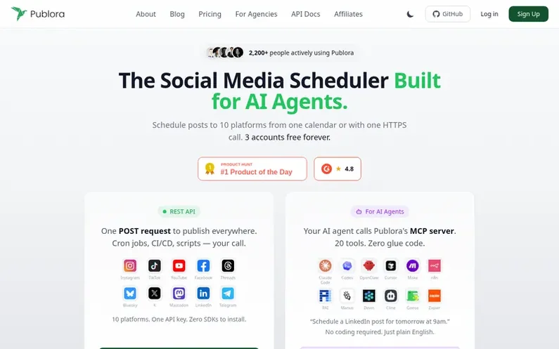 Screenshot of the Publora homepage
