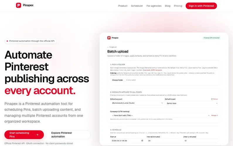 Screenshot of the Pinapex homepage