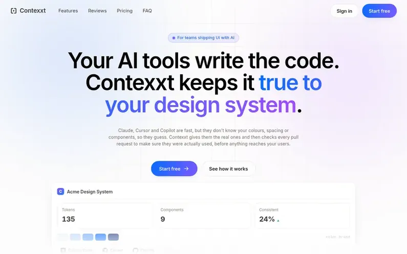 Screenshot of the Contexxt homepage