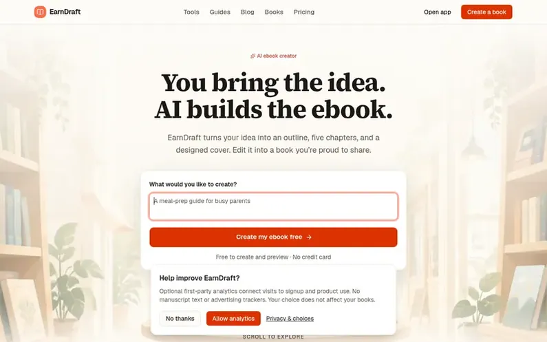 Screenshot of the EarnDraft homepage