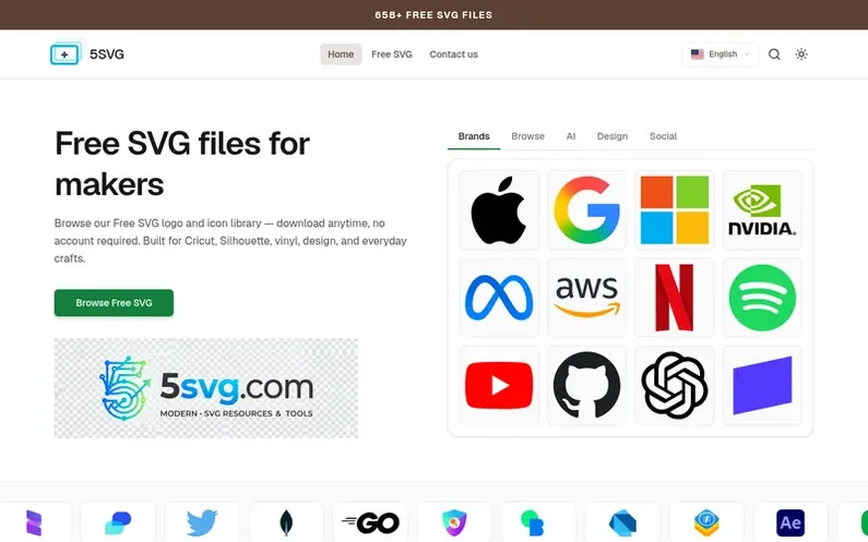 Screenshot of the 5SVG homepage