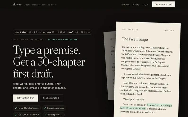 Screenshot of the skrivant homepage