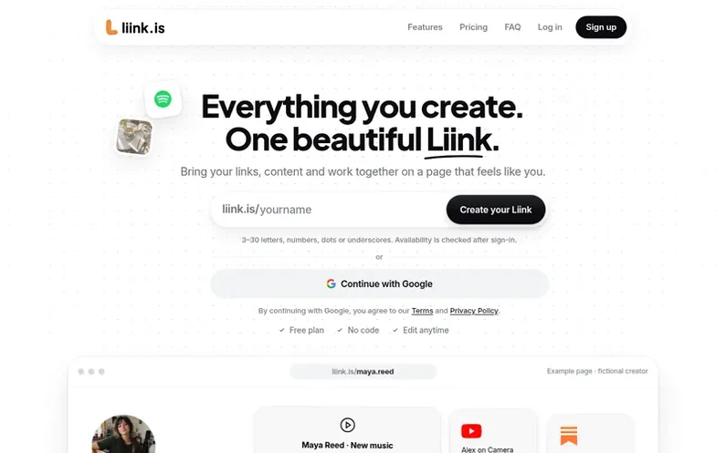 Screenshot of the Liink homepage