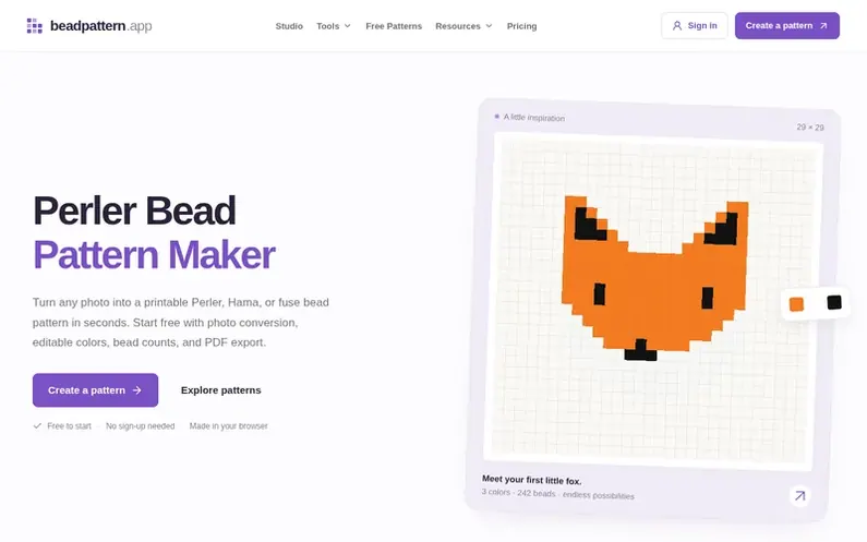 Screenshot of the BeadPattern homepage