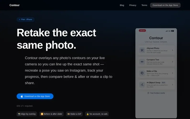 Screenshot of the Contour homepage