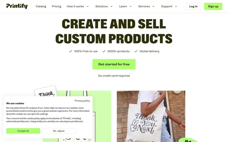 Screenshot of the Printify homepage