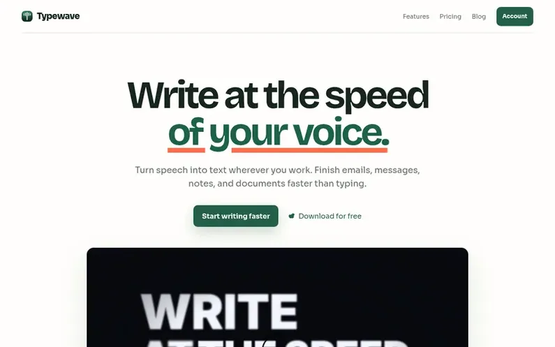 Screenshot of the Typewave homepage