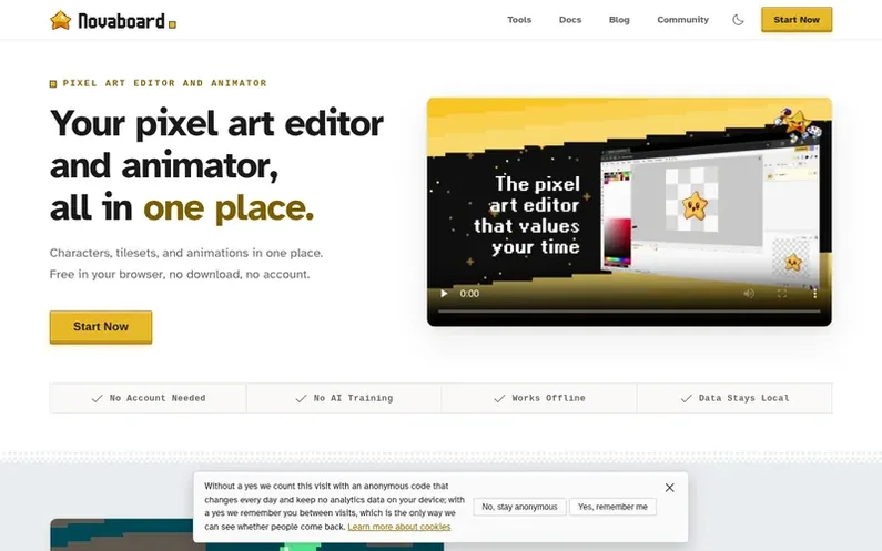 Screenshot of the Novaboard homepage