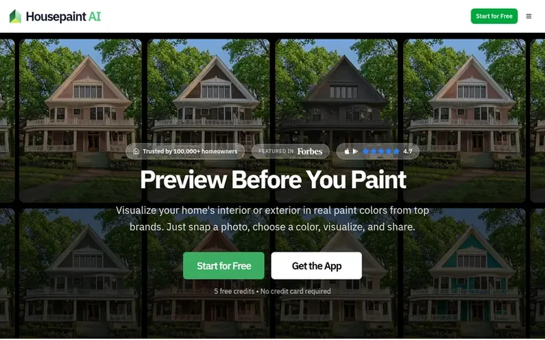 Screenshot of the Housepaint AI homepage