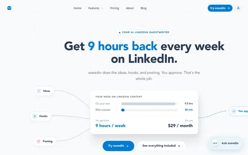 Screenshot of the exeedin homepage