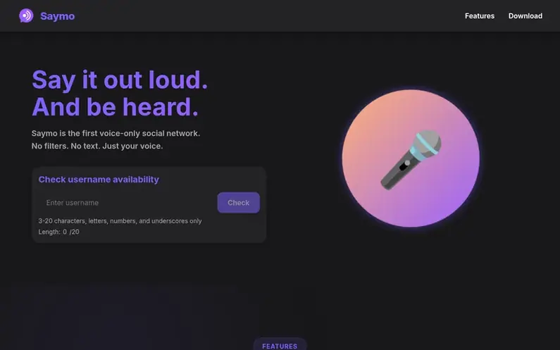 Screenshot of the Saymo homepage