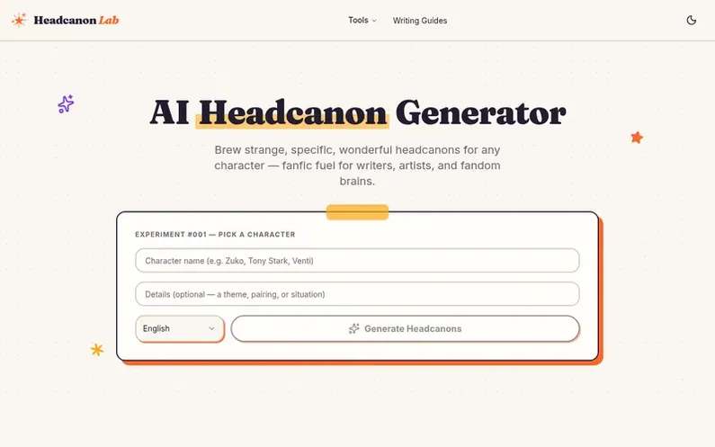 Screenshot of the Headcanon Lab homepage
