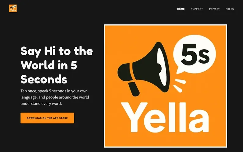 Screenshot of the Yella homepage