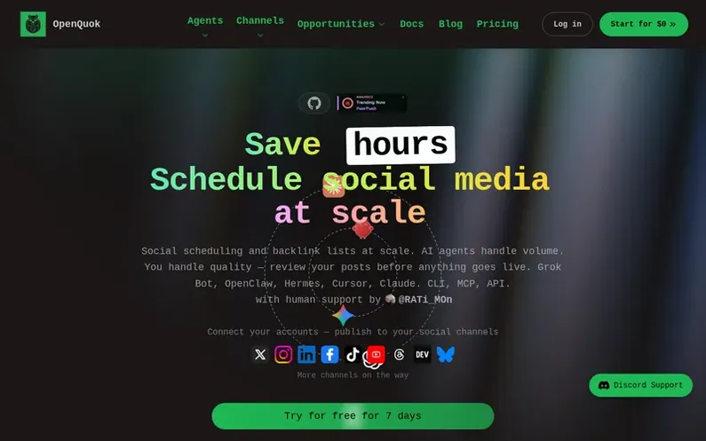 Screenshot of the OpenQuok homepage