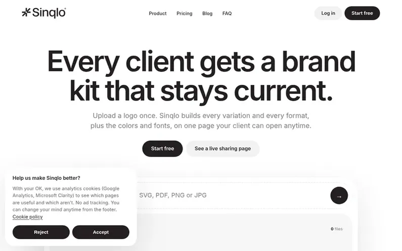 Screenshot of the Sinqlo homepage