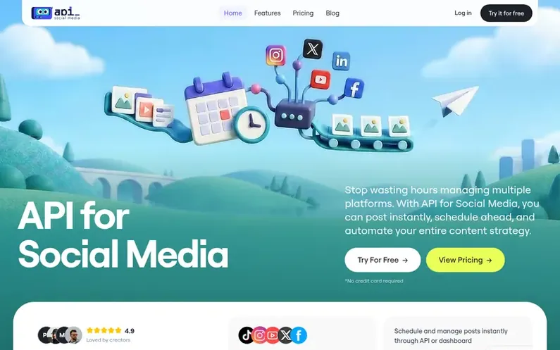 Screenshot of the API Social Media homepage