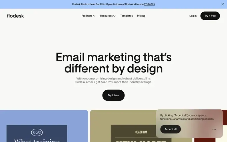 Screenshot of the Flodesk homepage
