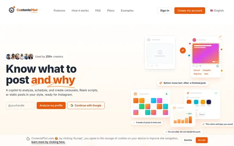 Screenshot of the Contents Pilot homepage