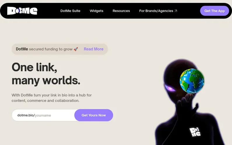 Screenshot of the DotMe homepage