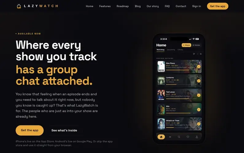 Screenshot of the LazyWatch homepage
