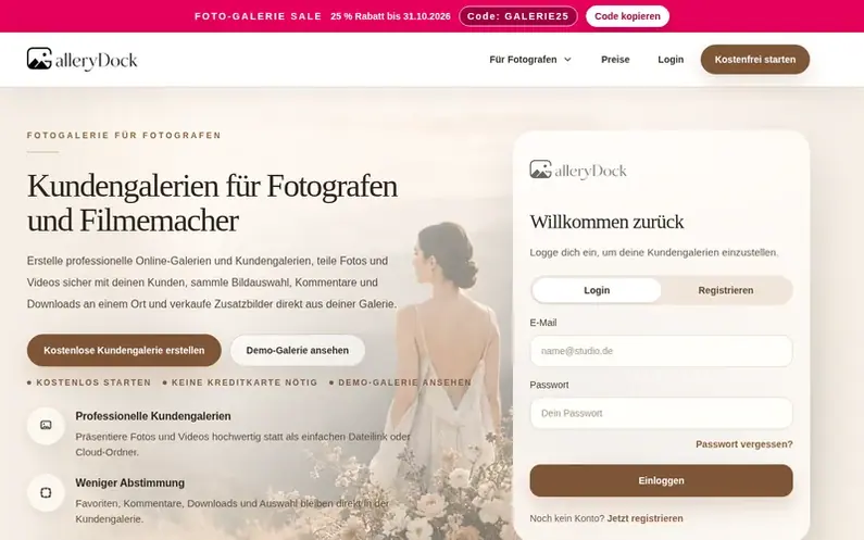 Screenshot of the GalleryDock homepage