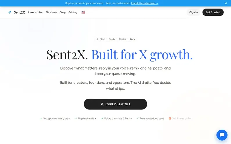 Screenshot of the Sent2X homepage