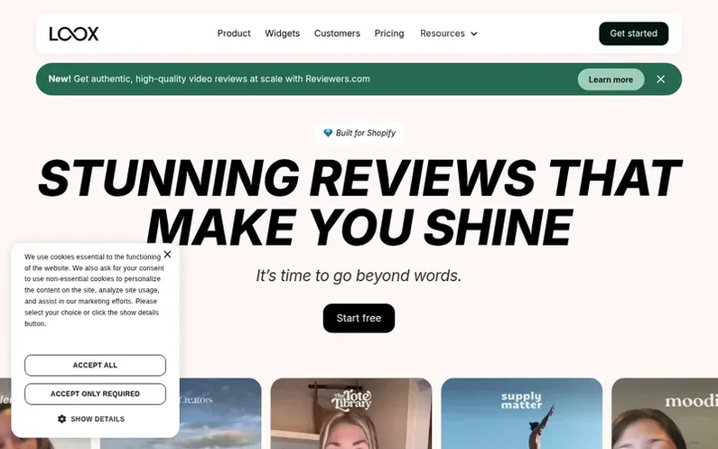 Screenshot of the Loox homepage