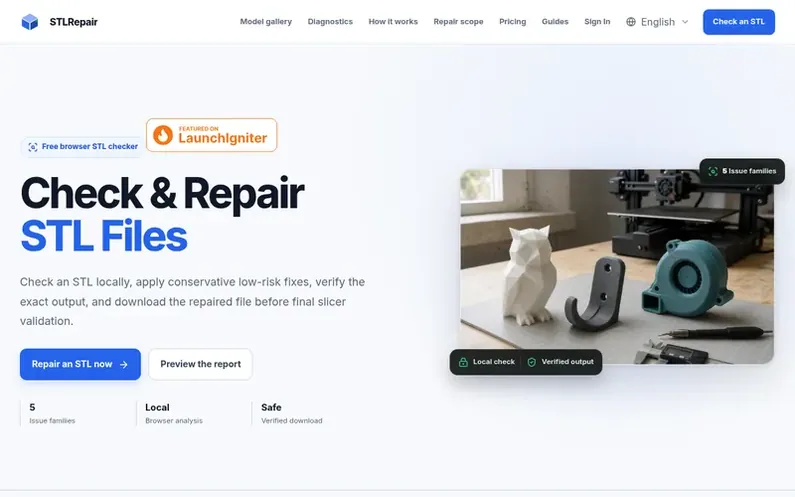 Screenshot of the STLRepair homepage