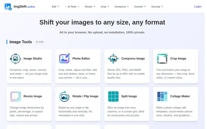 Screenshot of the ImgShift homepage