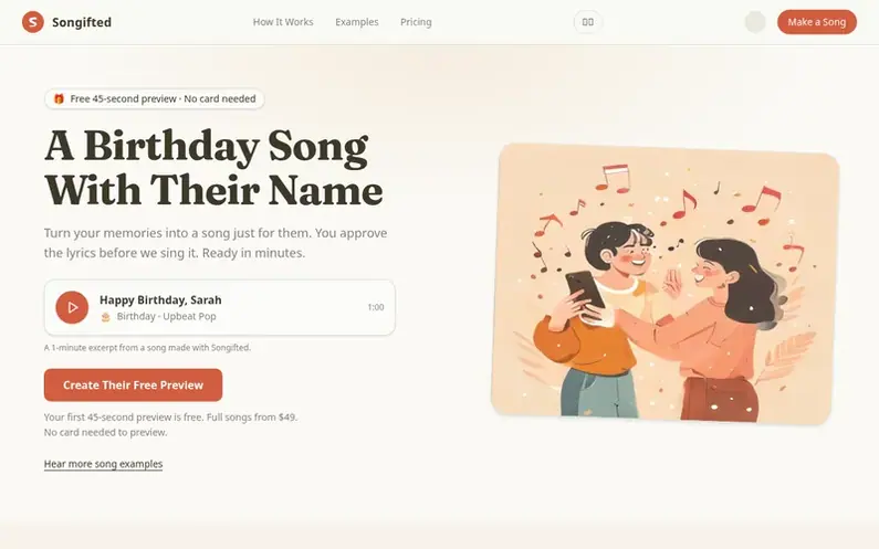 Screenshot of the Songifted homepage