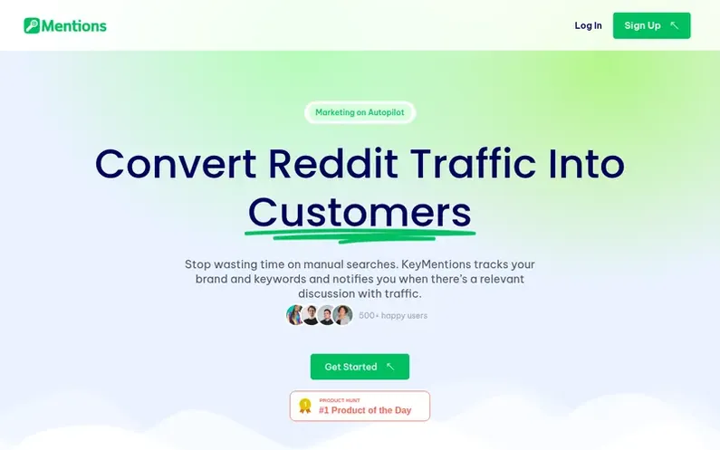 Screenshot of the KeyMentions homepage