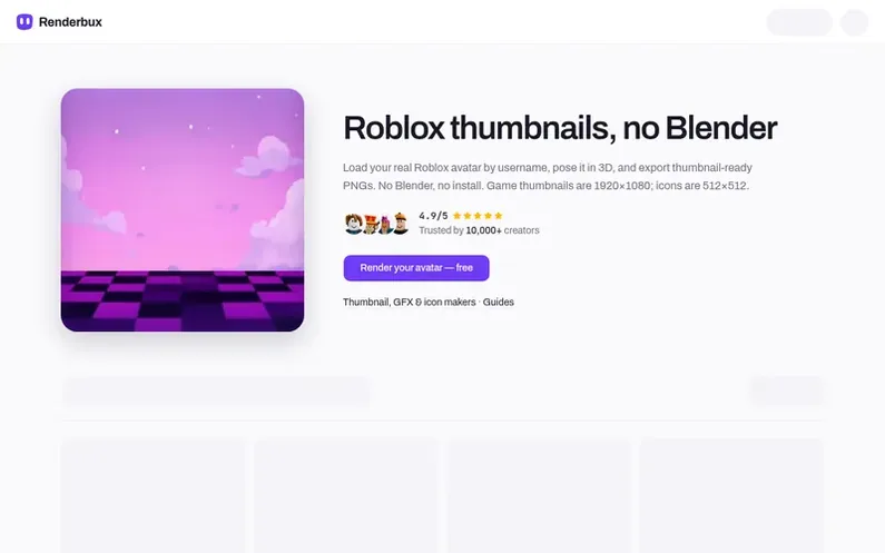 Screenshot of the Renderbux homepage