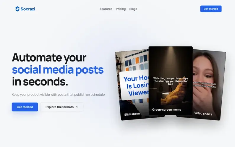Screenshot of the Socrazi homepage