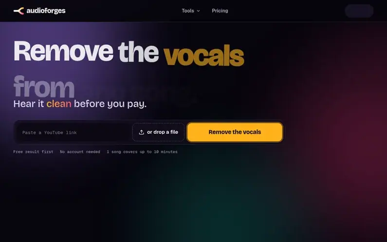 Screenshot of the AudioForges homepage