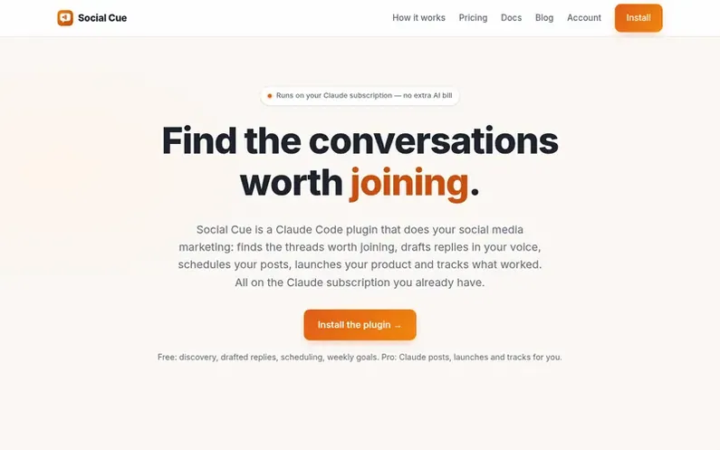Screenshot of the Social Cue homepage