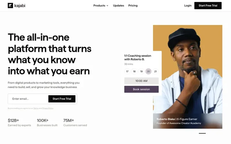 Screenshot of the Kajabi homepage