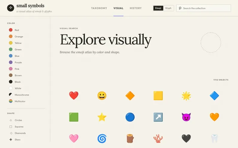 Screenshot of the Small Symbols homepage