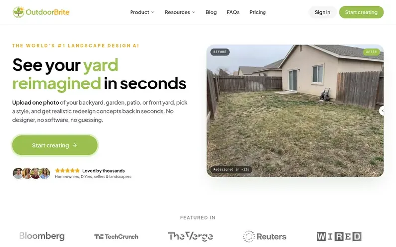 Screenshot of the OutdoorBrite homepage