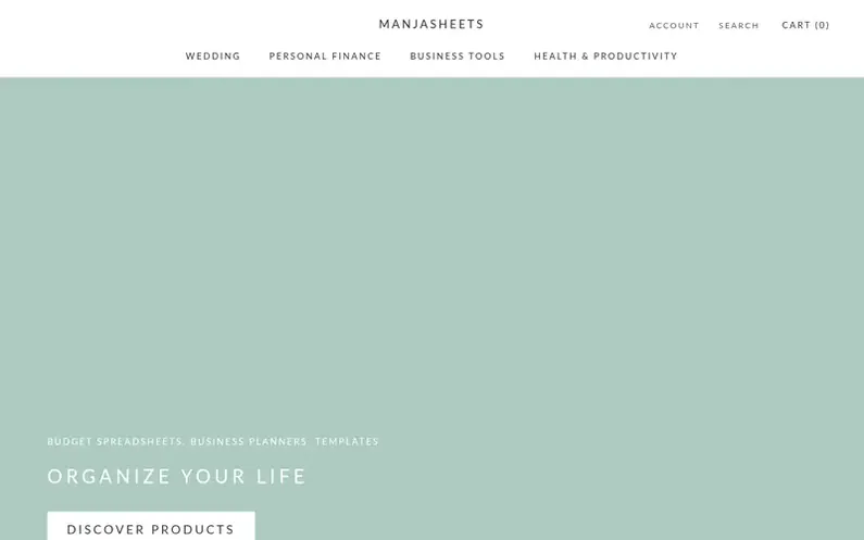 Screenshot of the Manjasheets homepage