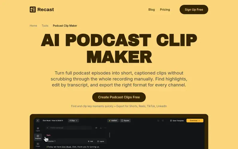Screenshot of the Recast Studio homepage