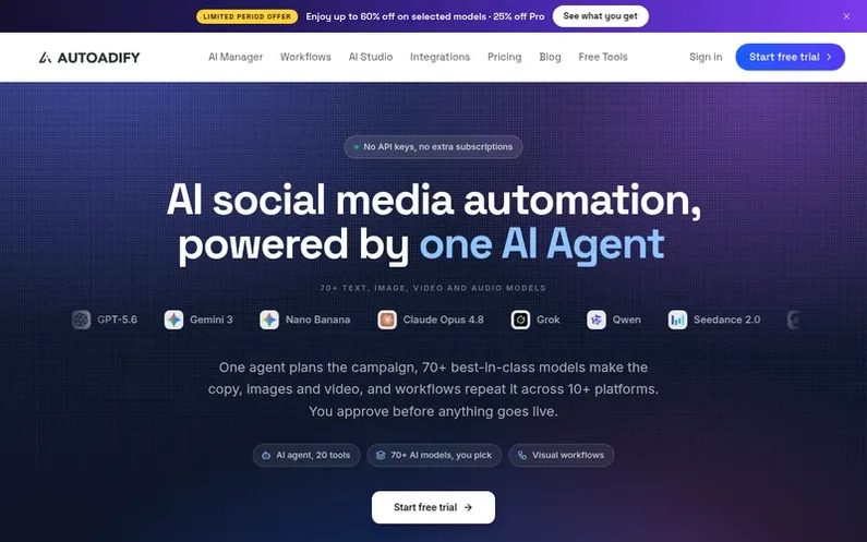 Screenshot of the Autoadify homepage