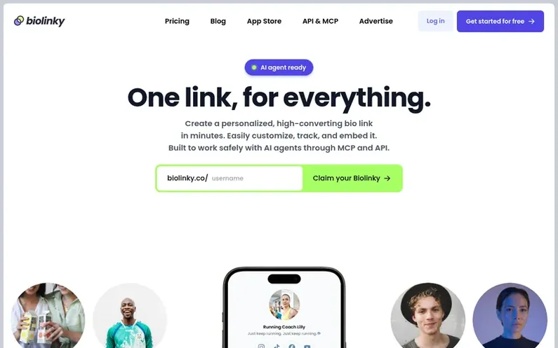 Screenshot of the Biolinky homepage