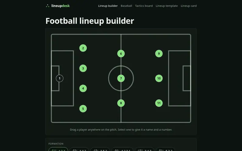 Screenshot of the Lineup Builder homepage