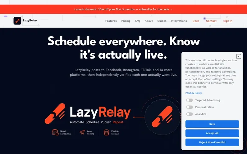 Screenshot of the LazyRelay homepage