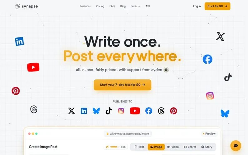 Screenshot of the Synapse homepage