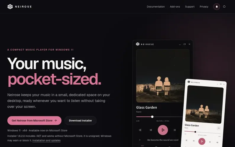 Screenshot of the Neirose homepage
